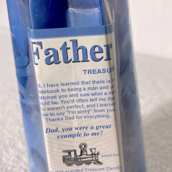 Vintage Blue Fathers Day Candle With Pewter Train Treasure Inside Candle - Picture 4 of 12